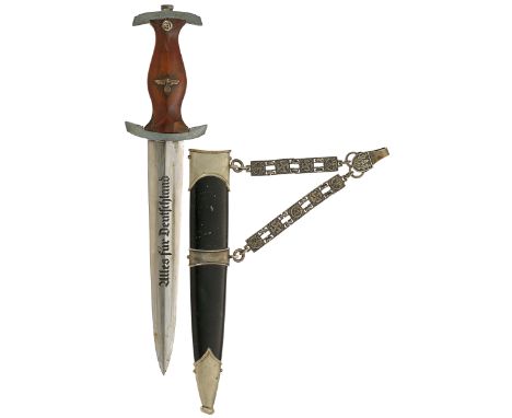 German Third Reich NSKK Model 1936 chained dagger by Eickhorn, Solingen.A scarce parts example. The plated double edged blade