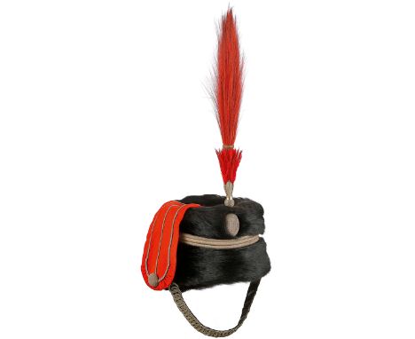 Worcestershire Yeomanry Officer’s Busby.A late and fine example.  Black sable fur with scarlet bag trimmed with silver Russia