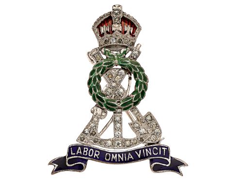 Pioneer Corps Regimental Sweetheart Brooch.A fine example by SCP comprising crossed rifle, pick and spade surmounted by a Cro