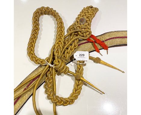 1st Life Guards Officer’s Aiguillette and Pouch Belt.A pre 1922 plaited right-hand shoulder-cord of massive three-eighths inc