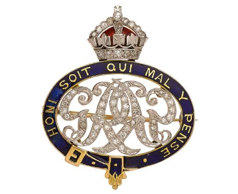 Grenadier Guards Diamond &amp; Enamel Regimental Brooch.A fine George VI unmarked precious metal example. Crowned rich blue t