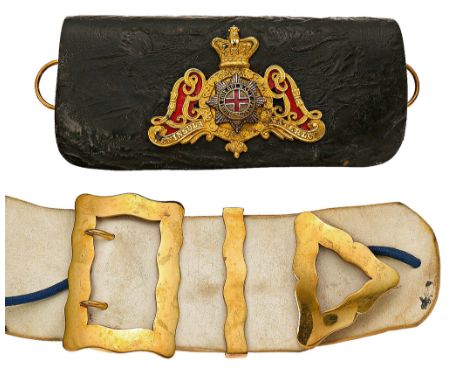 2nd Life Guards Officer’s Undress Pouch with Buff Belt and Shoulder-Cords.A good Victorian pouch of black patent leather, the