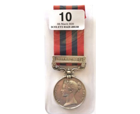 2nd Bn Somerset Light Infantry India General Service Medal, clasp “Burma 1885-7”Awarded to “1268 PTE A WESTCOTT 2ND BN SOM. L