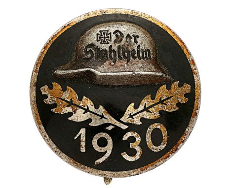 German Weimar. 1930 Der Stahlhelm membership badge by Stahlhof Magdeburg. A good 30 mm silver and black enamel badge with ste