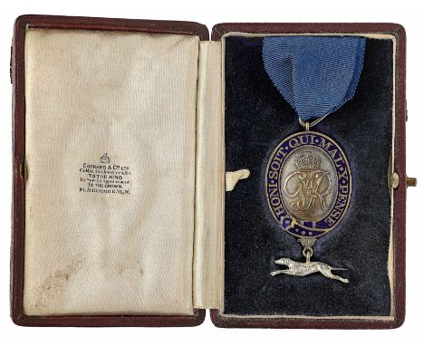 George VI Numbered King’s Messenger Badge &amp; Case.A rare example of the King’s Messenger Badge. Silver-gilt with enamel de