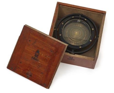 German Imperial. WW1 Kaiserliche Marine Ship’s Gimble Compass.A rare black painted brass example made by Steder of Kiel. The 