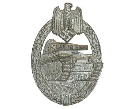 German Third Reich WW2 Army / Waffen SS Tank/Panzer Assault Badge by Assmann.A good die-cast silvered zinc example. Approachi