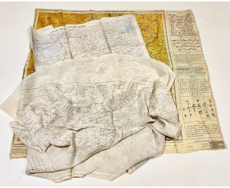WW2 Aircrew Escape Silk Maps Far East China Interest.Three scarce examples. The first Printed in colour double sided issued b