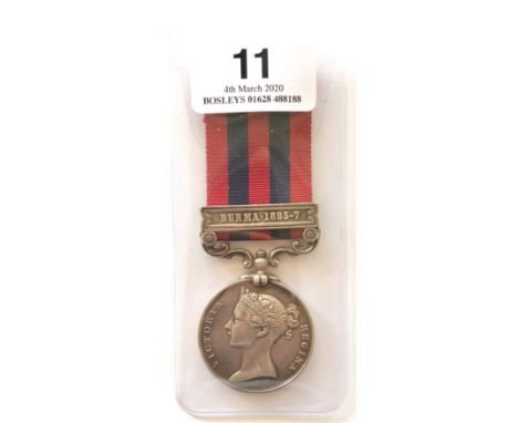 Similar 2nd Bn Somerset Light Infantry India General Service Medal, clasp “Burma 1885-7”Awarded to “995 PTE J. RYALL 2ND BN S
