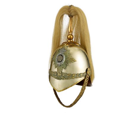 Victorian Hampshire Carabiniers Officer’s 1871 pattern helmet.A scarce Victorian example, the silvered skull mounted with aca