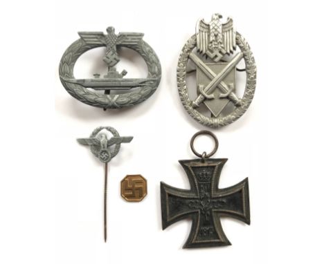 German Third Reich U Boat badge etcU- Boat badge lacking finish but with fittings ... 2nd pattern Army Marksman’s lanyard pla