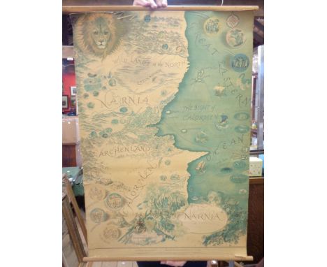 A vintage rolled map print of Narnia, published by Penguin Books 1972 - fading and tears