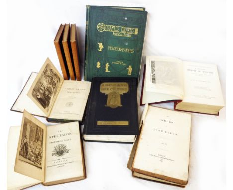 A small collection of antiquarian and later books including The Spectator Volume The First, 8vo., leather bound, London 1765 