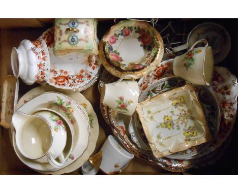 A box containing assorted ceramic items including a small quantity of Royal Albert Keepsake teaware, Crown Devon, etc.