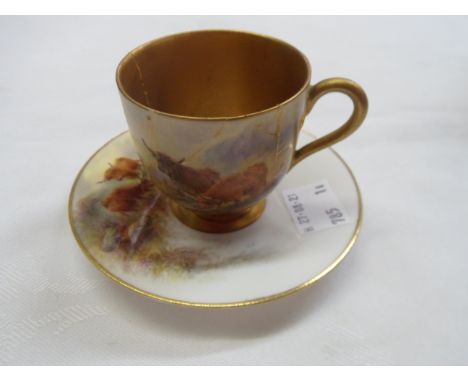 A/F Stinton cows cupsaucer A Harry Stinton decorated Royal Worcester demi-tasse coffee cup and saucer handpainted with Highla