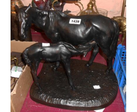 A vintage USSR cast metal figurine of a horse and foal - dated to base 1968