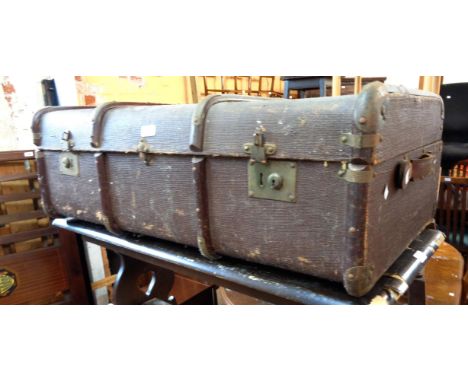 A vintage weathercoted travelling trunk and case - various condition