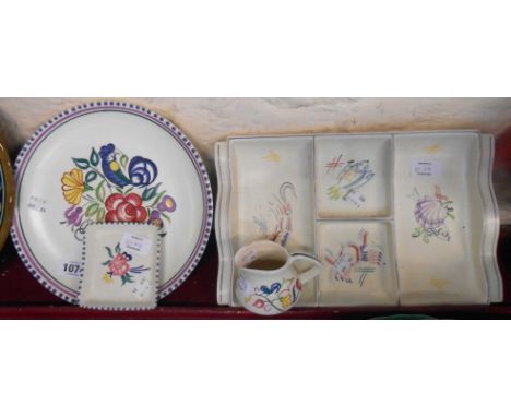 Four pieces of vintage Poole Pottery including hors d'oeuvres dish