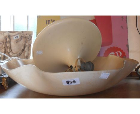 A vintage Berry's ceiling lamp with large lacy effect glass shade and decorative brass fitting