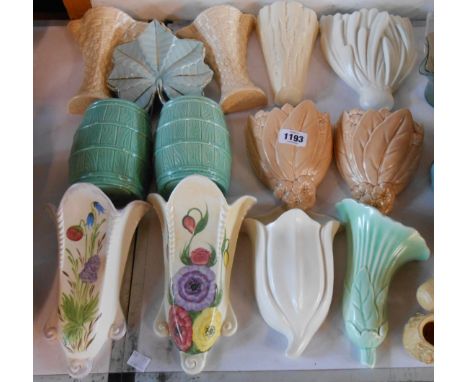 Thirteen vintage ceramic wall pockets including E. Radford, Dartmouth, SylvaC, etc.
