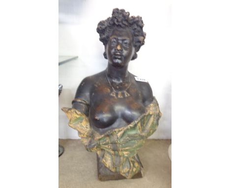 A large Art Nouveau terracotta bust in the Goldscheider manner depicting a lady with shawl over her shoulders - minor damage 