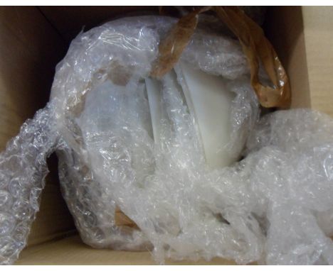 A box containing a quantity of vintage opaque glass lampshades