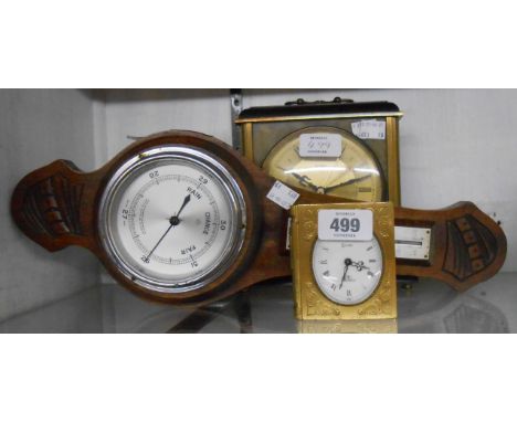 A vintage Metamec metal cased battery timepiece - sold with a Swiza brass cased book pattern alarm clock and a small oak wall