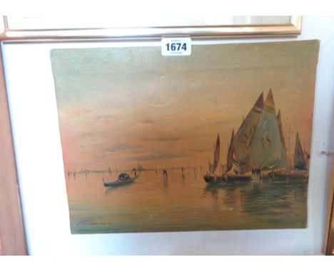 A vintage unframed oil on canvas, depicting a Venetian Grand Canal scene - indistinctly signed