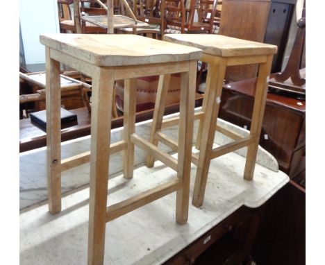 Two vintage mixed wood school science stools - 1 stretcher missing