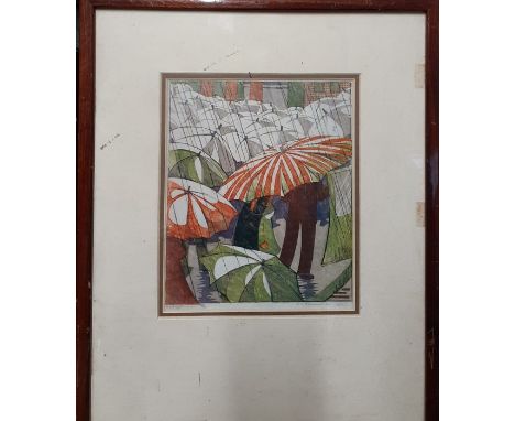 A print after Ethel L. Spowers (1890-1947) Australian, "Wet afternoon", framed and glazed (22x18 cm).