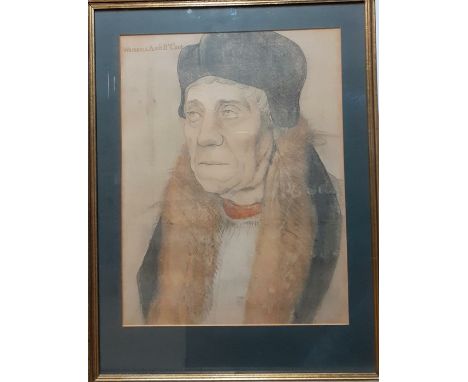 Portrait of William Warham, Archbishop of Canterbury' A print after Hans Holbein the Younger, (40x30 cm).