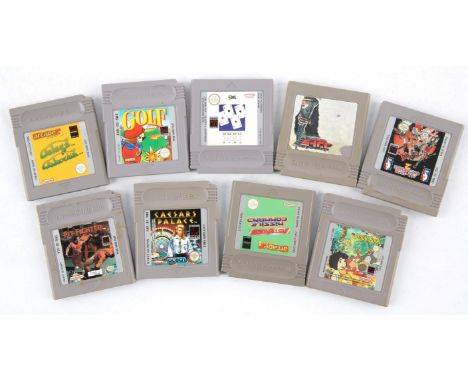 An assortment of 9 loose Game Boy game cartridges (PAL) Includes: Contra, The Jungle Book, Golf, Caesars Palace, Arcaded Clas