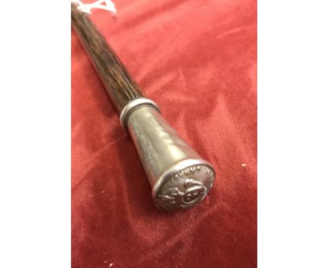 2nd Regiment Queen's Own Rifles of Canada WWI/II Swagger stick, white-metal top with brass and steel tip having the regimenta