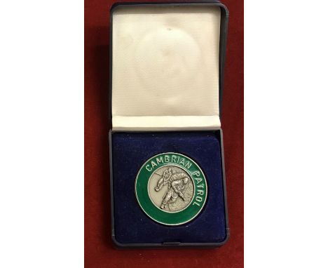 British Army Cambrian Patrol Silver Medal in box of issue with 53rd Welsh Divisional sign on the back. 