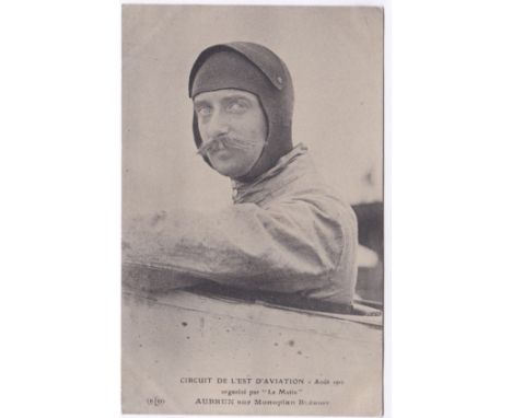 Aviation Fine 1910 portrait photo (Le Matin) of Aubrun seated in Monoplane Bleriot. Pub ELD France