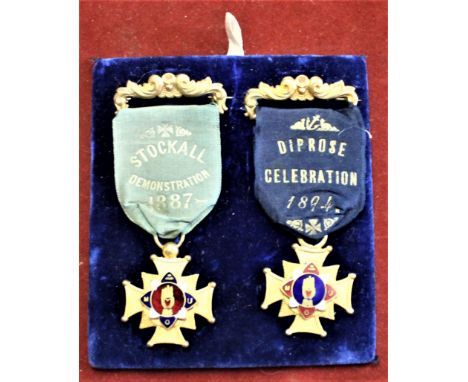 Manchester Unity Oddfellows Friendly Society Medals for the Stockall Demonstration 1887 and Diprose Celebration 1894, gilt an