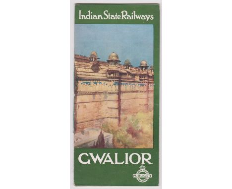 India, Gwalior Indian State Railways 1930 brochure with colour painting cover. The Heart of India with photography and Railwa