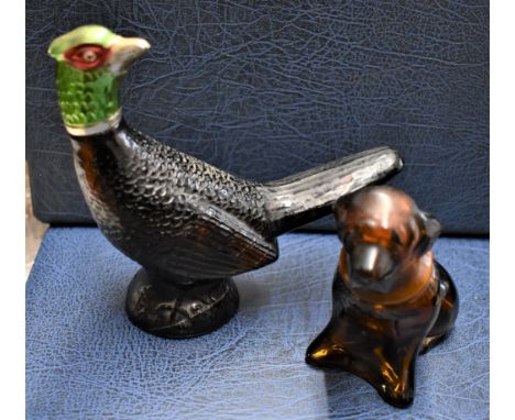 Avon Vintage Glass Aftershave Bottles in the designs of a Pheasant and a Newfoundland Dog. Unusual