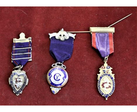 Independent Order of Oddfellows Manchester Unity Society Medals (3) Silver gilt and enamel and one silver, one presented to W