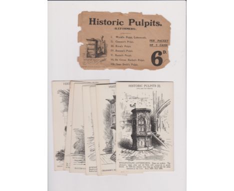 Historic Pulpits vintage set of seven postcards of Pen and Ink sketches by F  Hastings, published with past original wrapper.