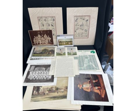 Selection of cricket ephemera to include a signed cloth from the South African Touring cricket team 1951, vintage photographs
