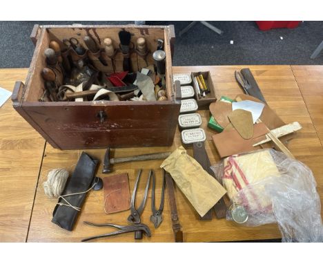 Selection vintage wooden Craftsmans tools within vintage wooden box to include chisels, A.Kessel files, C.O.O Berg and Co no 