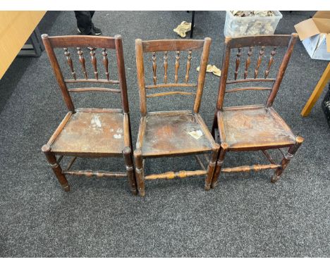 3 Vintage dining chairs marked to the bottom, 35 inches tall 