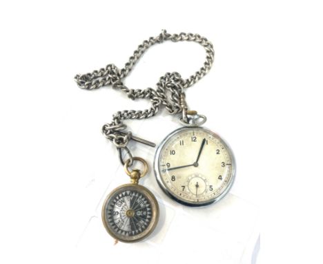 Vintage pocket watch/ compass and a silver albert chain 