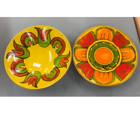 Large hand painted Poole fruit bowl and serving plate largest measures approx 14 inches diameter 