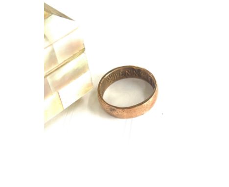 Vintage penny ring in a mother of pearl box 