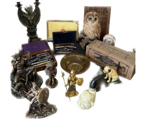 Large selection of collectable items to include ornaments, vintage measuring instruments, perfume bottle nemisis figure etc 