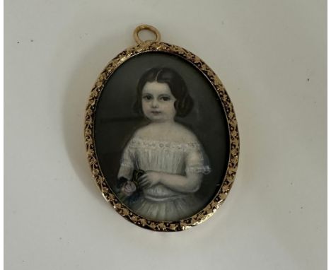 Antique hand painted portrait miniature in later frame 