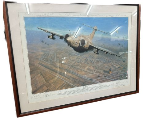 Framed R.A.F sky pirate print by Ronald Wang signed, 61/100 measures approx 34 inches wide by 28 inches tall 