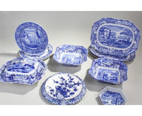 Spode blue and white porcelain tableware, including serving plates and dinner plates (qty) 